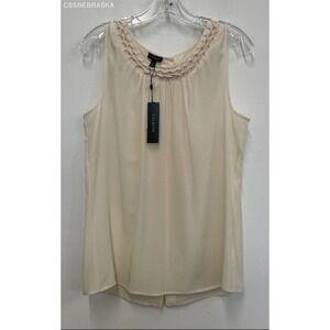 TALBOTS Warm Beige Women's Light Comfy Silk Tank Top Pleat Tie Decor - Size 12